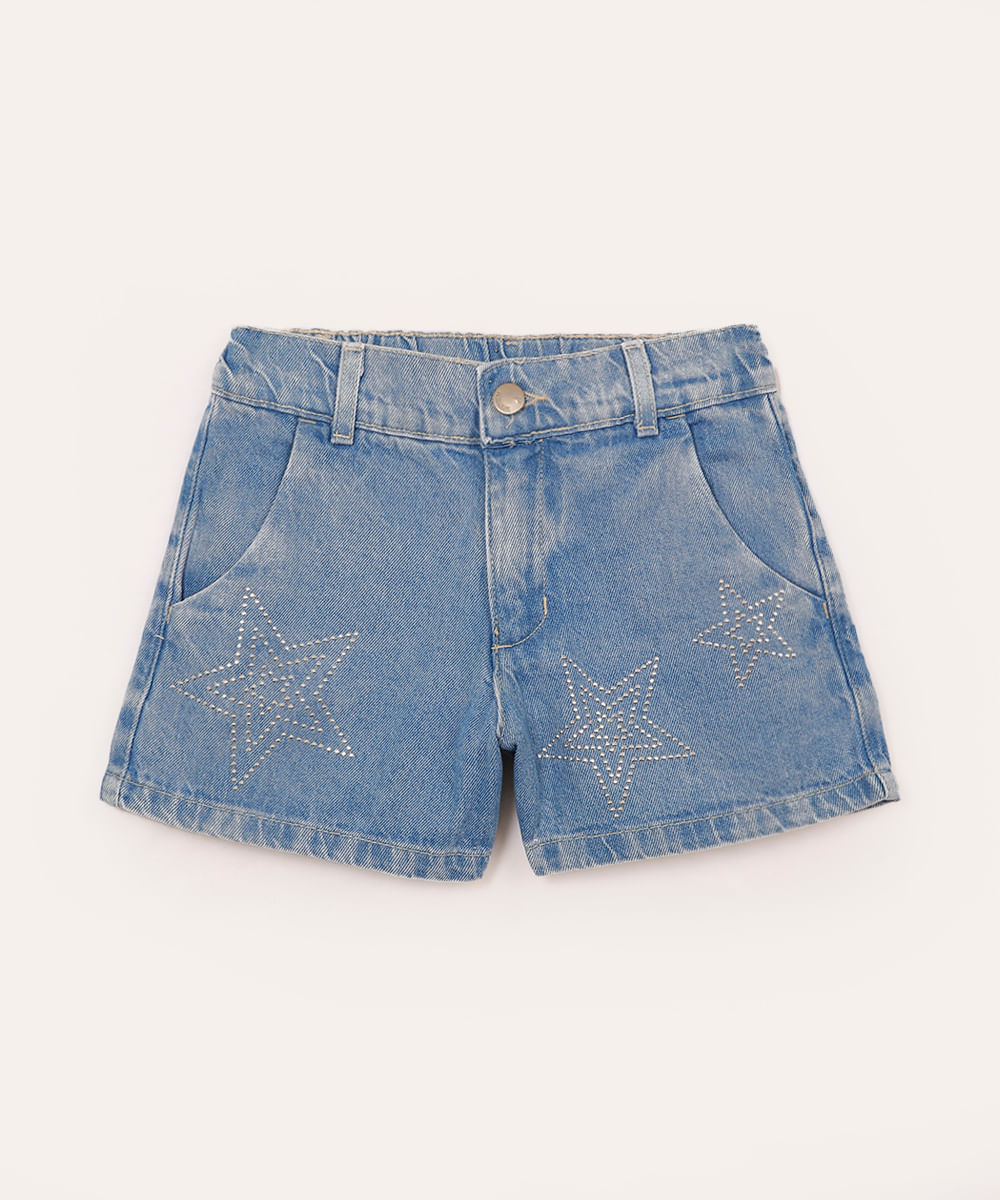 short curto jeans infantil com estrelas azul