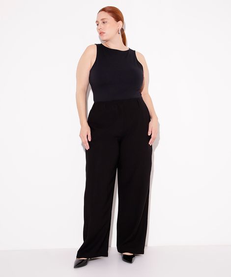 calça reta de alfaiataria plus size mindset preta