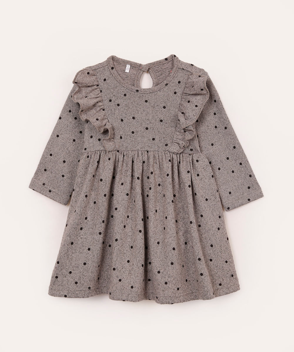 vestido com body de tricot infantil poá cinza
