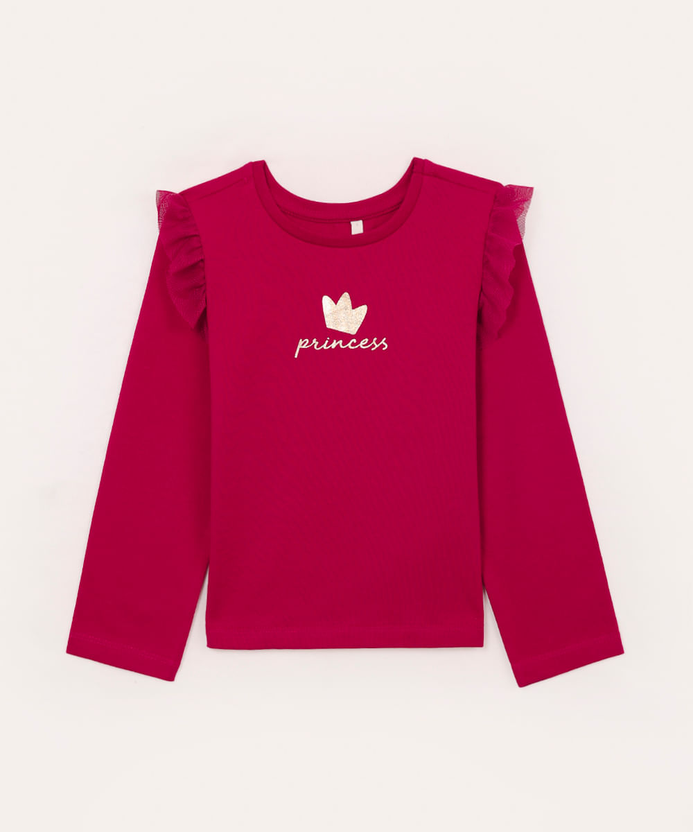 camiseta de algodão infantil manga longa princess vinho
