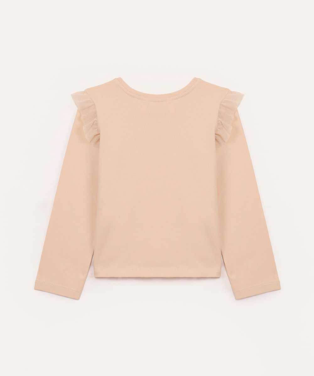 camiseta de algodão infantil manga longa princess bege