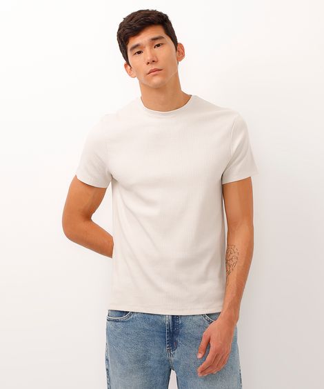 camiseta de algodão manga curta texturizada off white