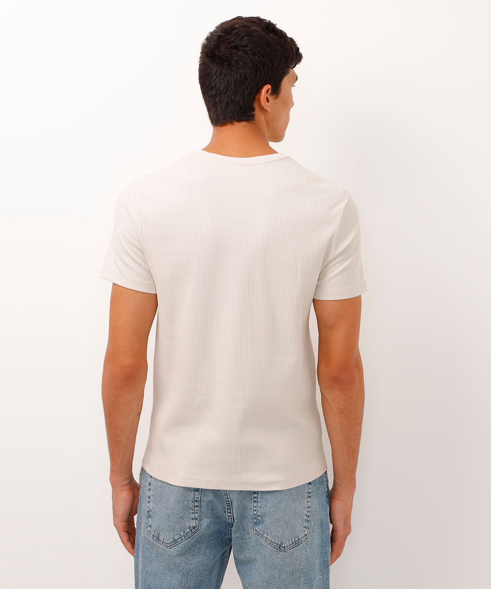 camiseta de algodão manga curta texturizada off white