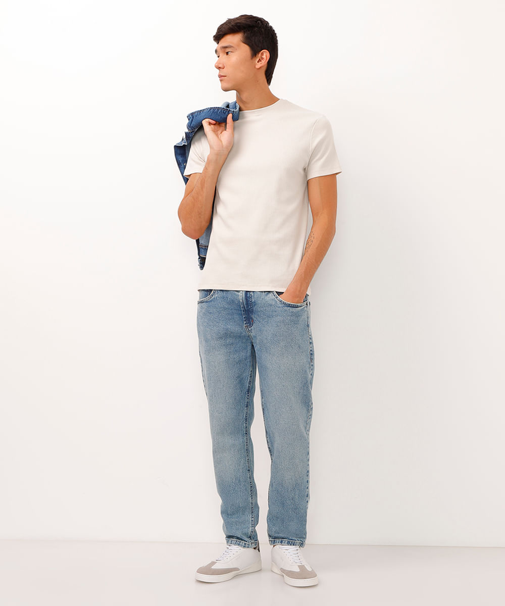 camiseta de algodão manga curta texturizada off white