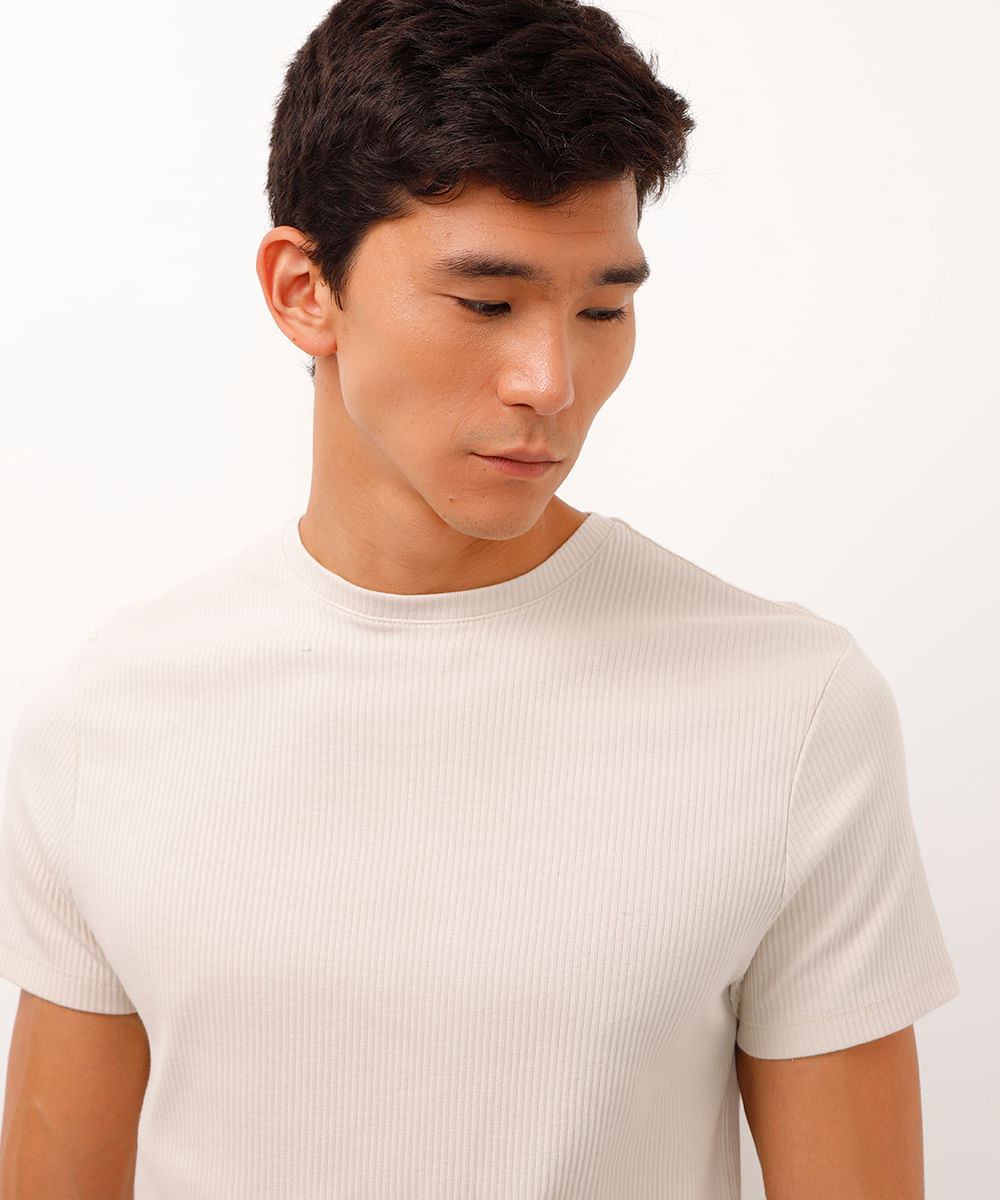 camiseta de algodão manga curta texturizada off white