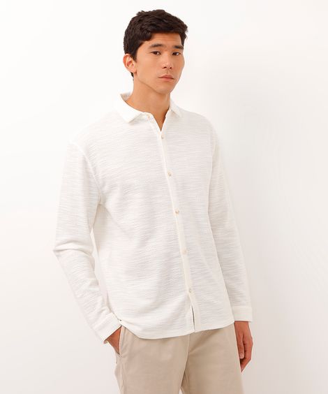 camisa manga longa texturizada off white
