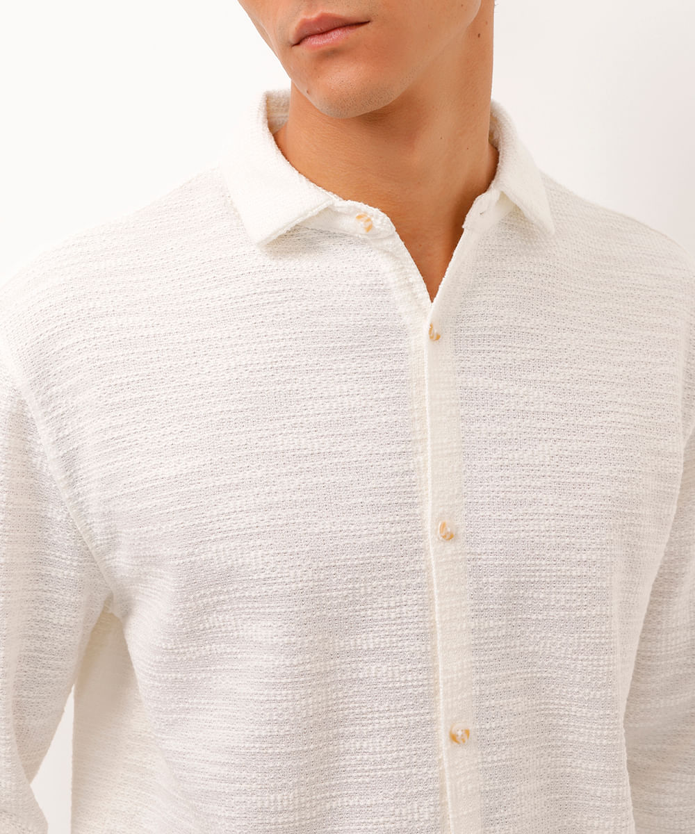 camisa manga longa texturizada off white