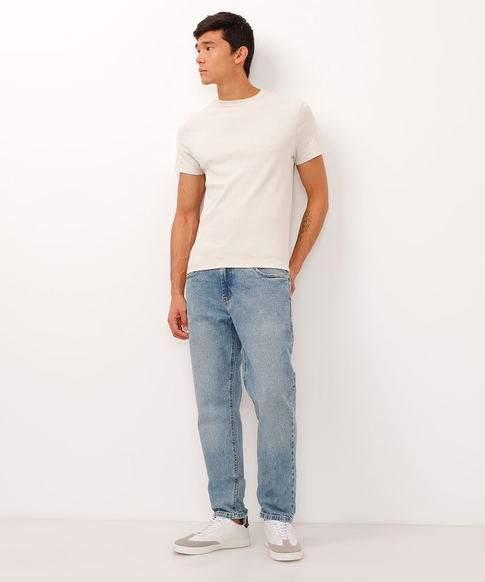 calça reta jeans azul