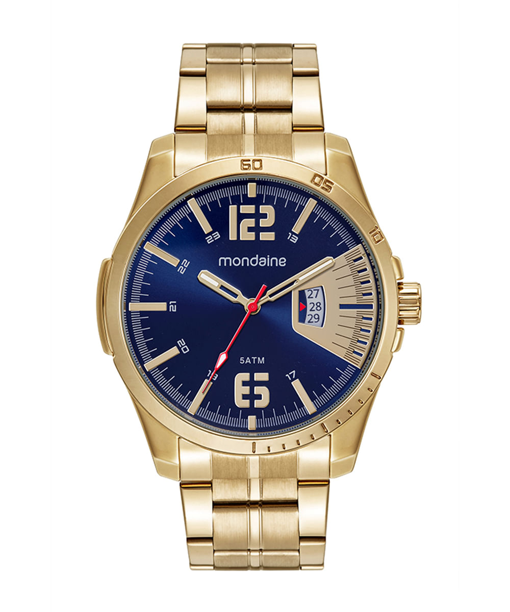 relógio mondaine 32578gpmvde1kk analógico com calendário dourado