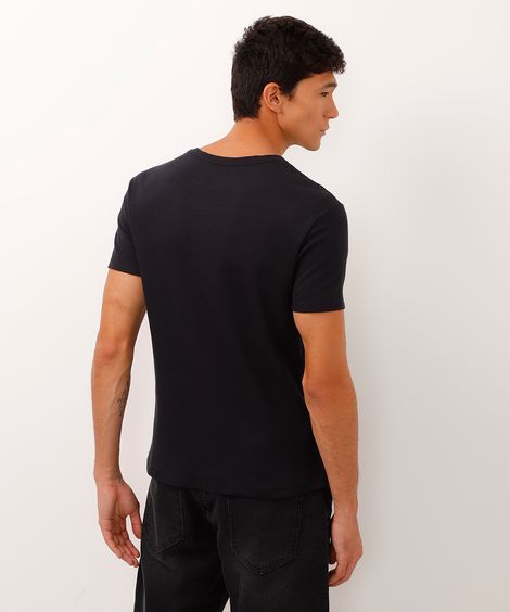 camiseta de algodão manga curta texturizada preta