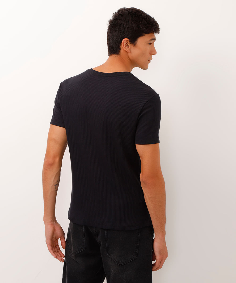 camiseta de algodão manga curta texturizada preta