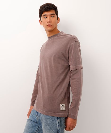 camiseta de algodão manga longa soho marrom