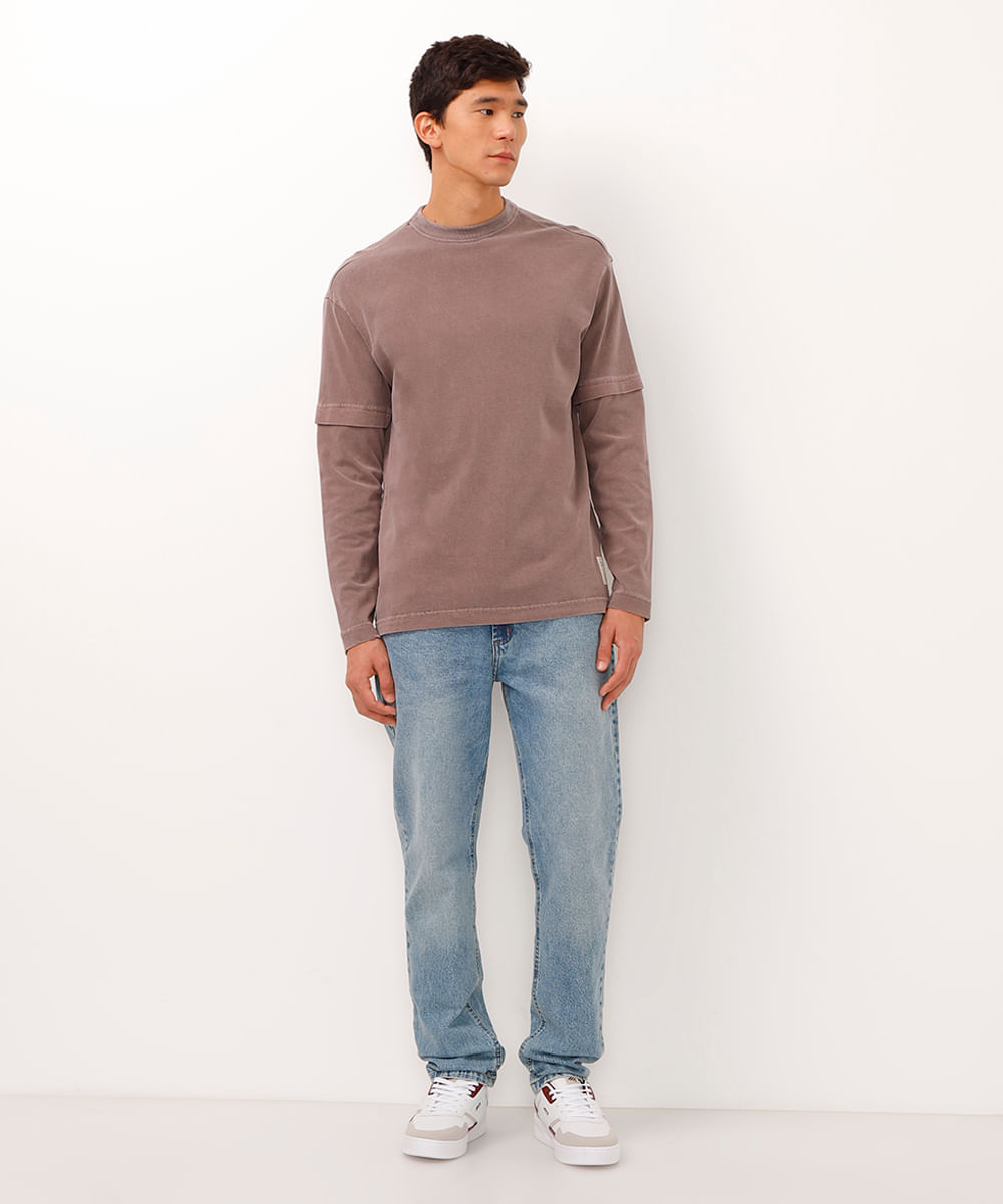 camiseta de algodão manga longa soho marrom