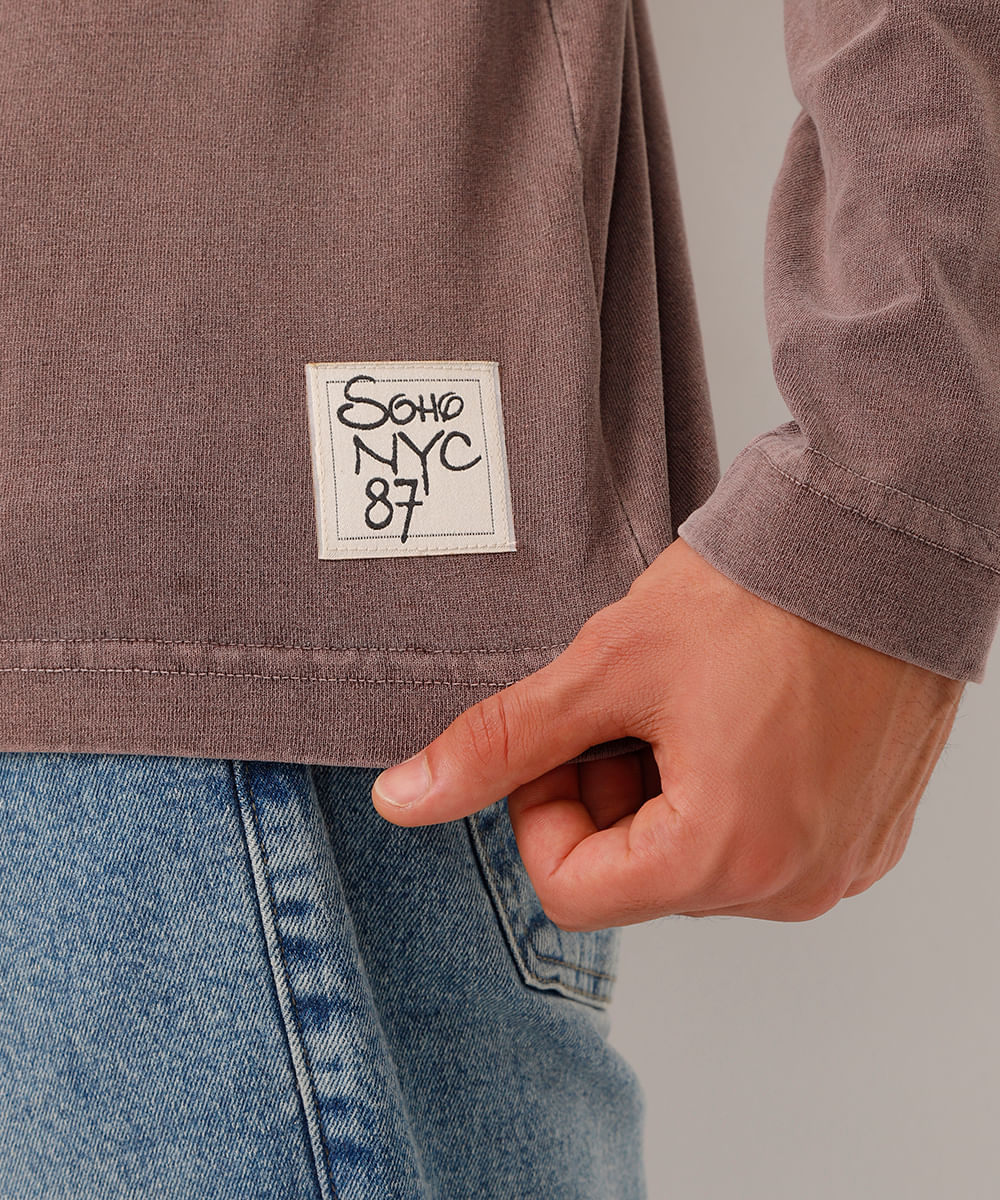 camiseta de algodão manga longa soho marrom