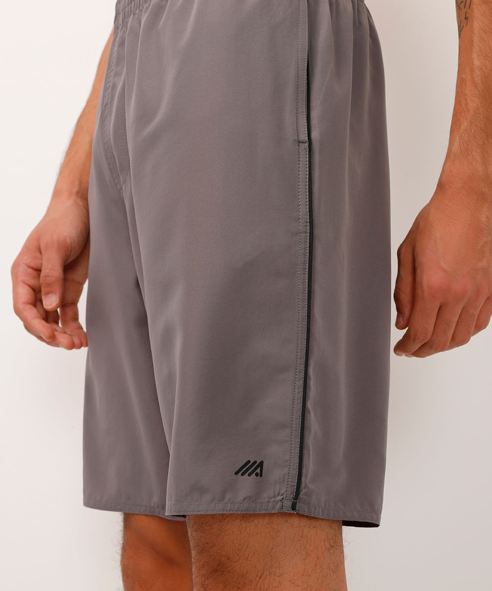 bermuda esportiva masculina reta com nervuras cinza