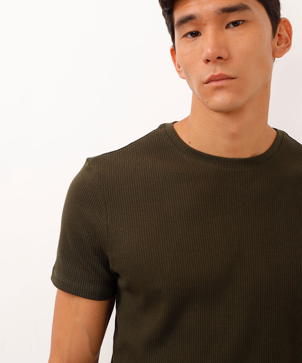 camiseta de algodão manga curta texturizada verde
