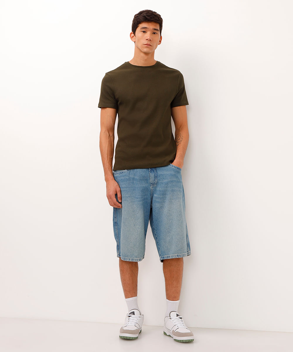 camiseta de algodão manga curta texturizada verde