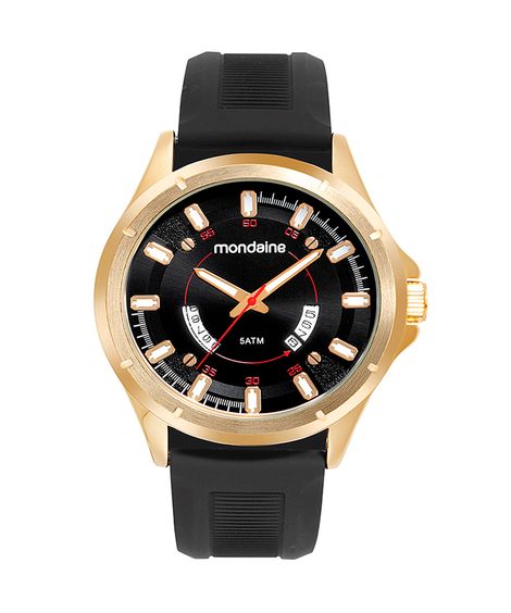 relógio mondaine 83503gpmvdi1kk analógico com calendário dourado