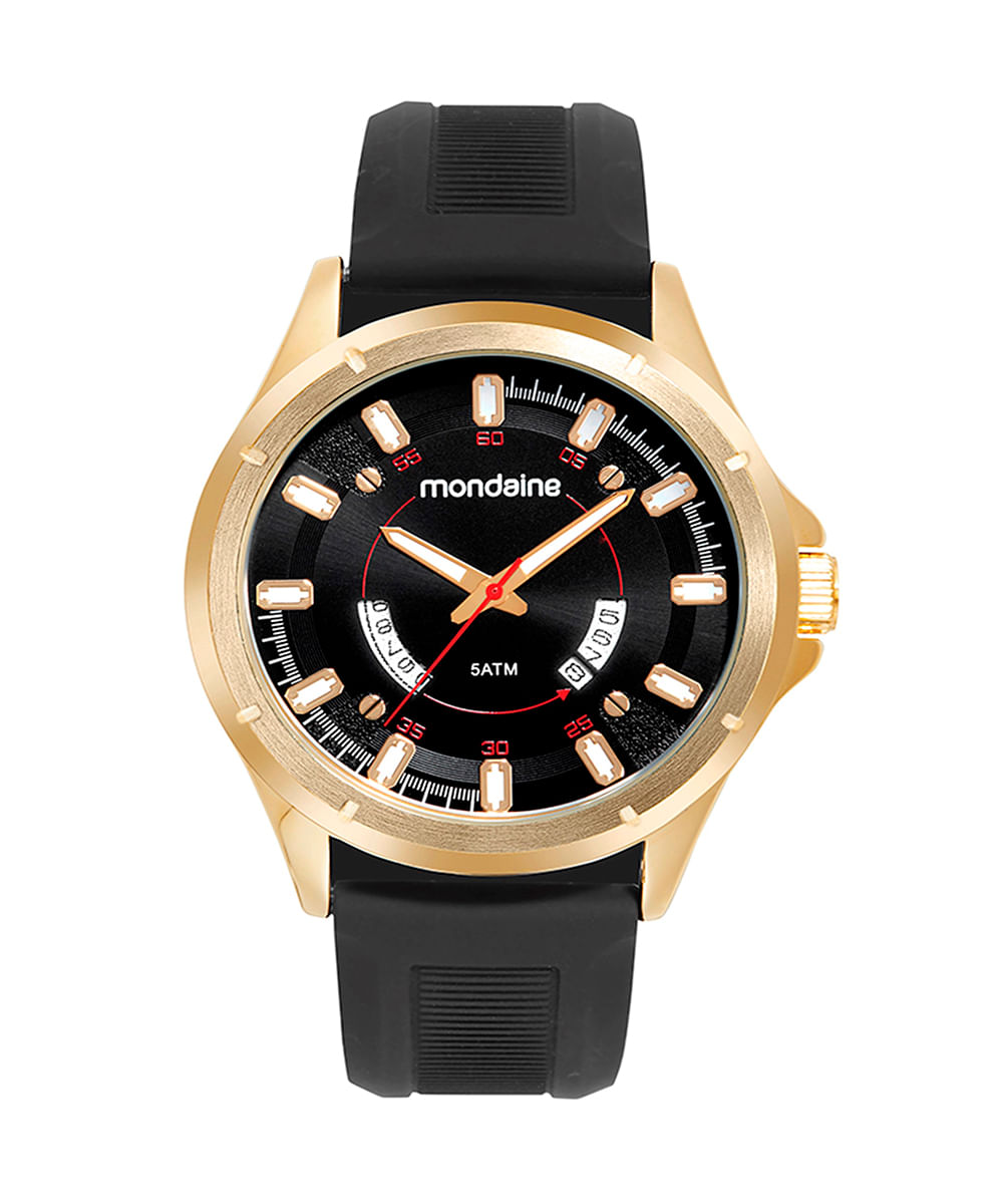 relógio mondaine 83503gpmvdi1kk analógico com calendário dourado
