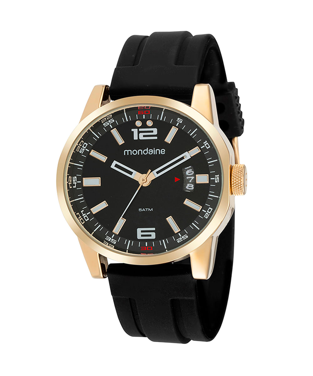 relógio mondaine 83503gpmvdi1kk analógico com calendário dourado