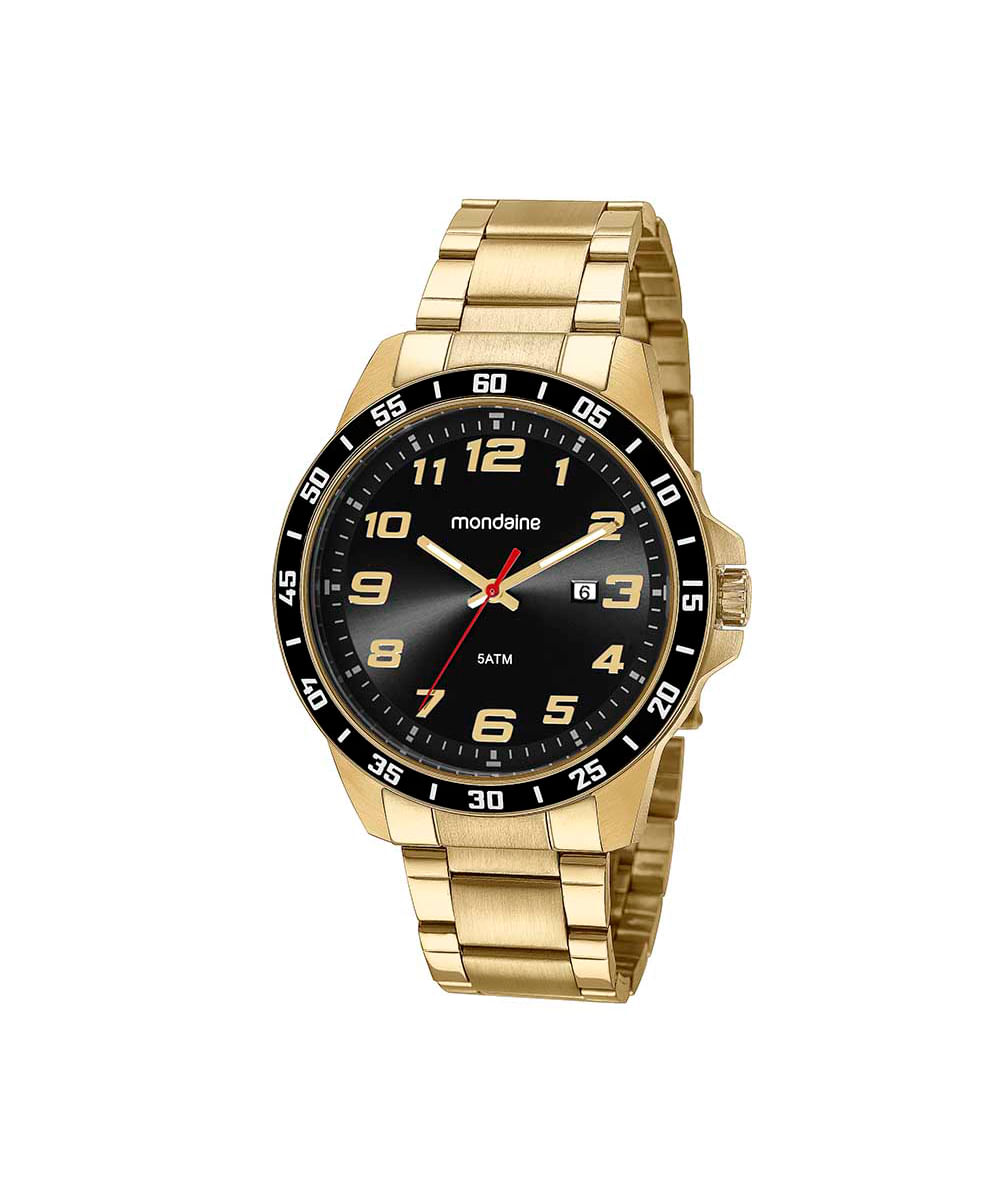 relógio mondaine 99589gpmvda2kt analógico com calendário dourado