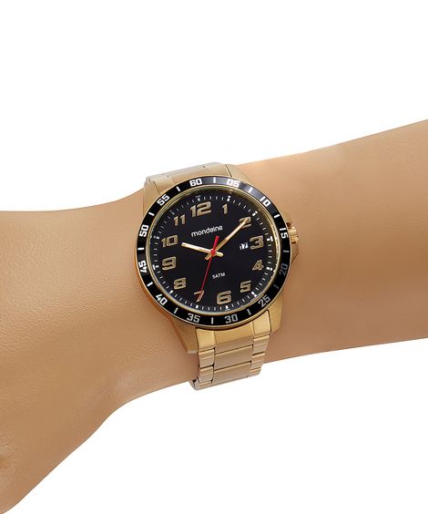 relógio mondaine 99589gpmvda2kt analógico com calendário dourado