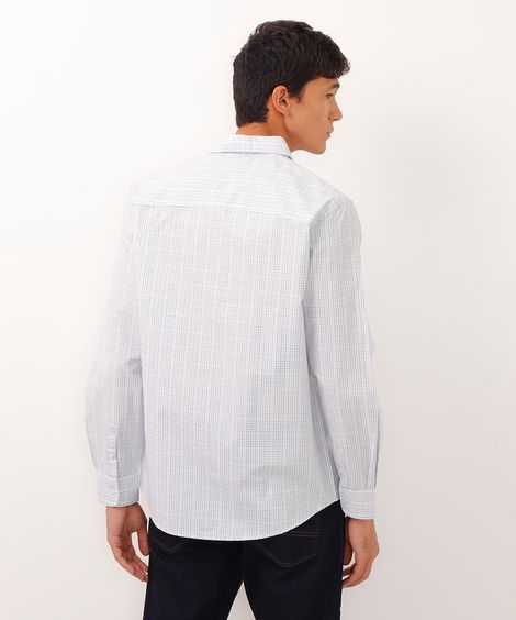 camisa comfort manga longa xadrez branca