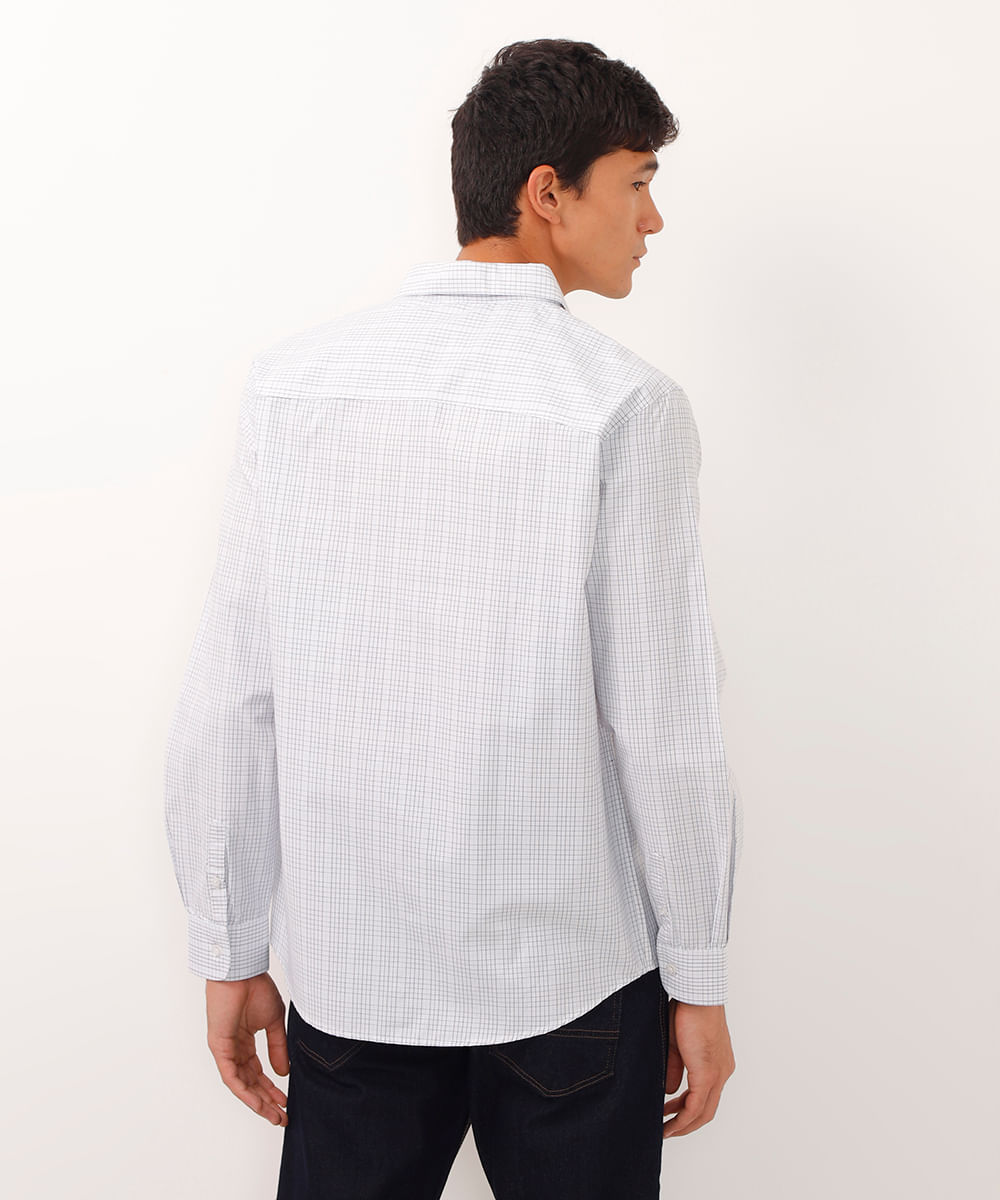 camisa comfort manga longa xadrez branca