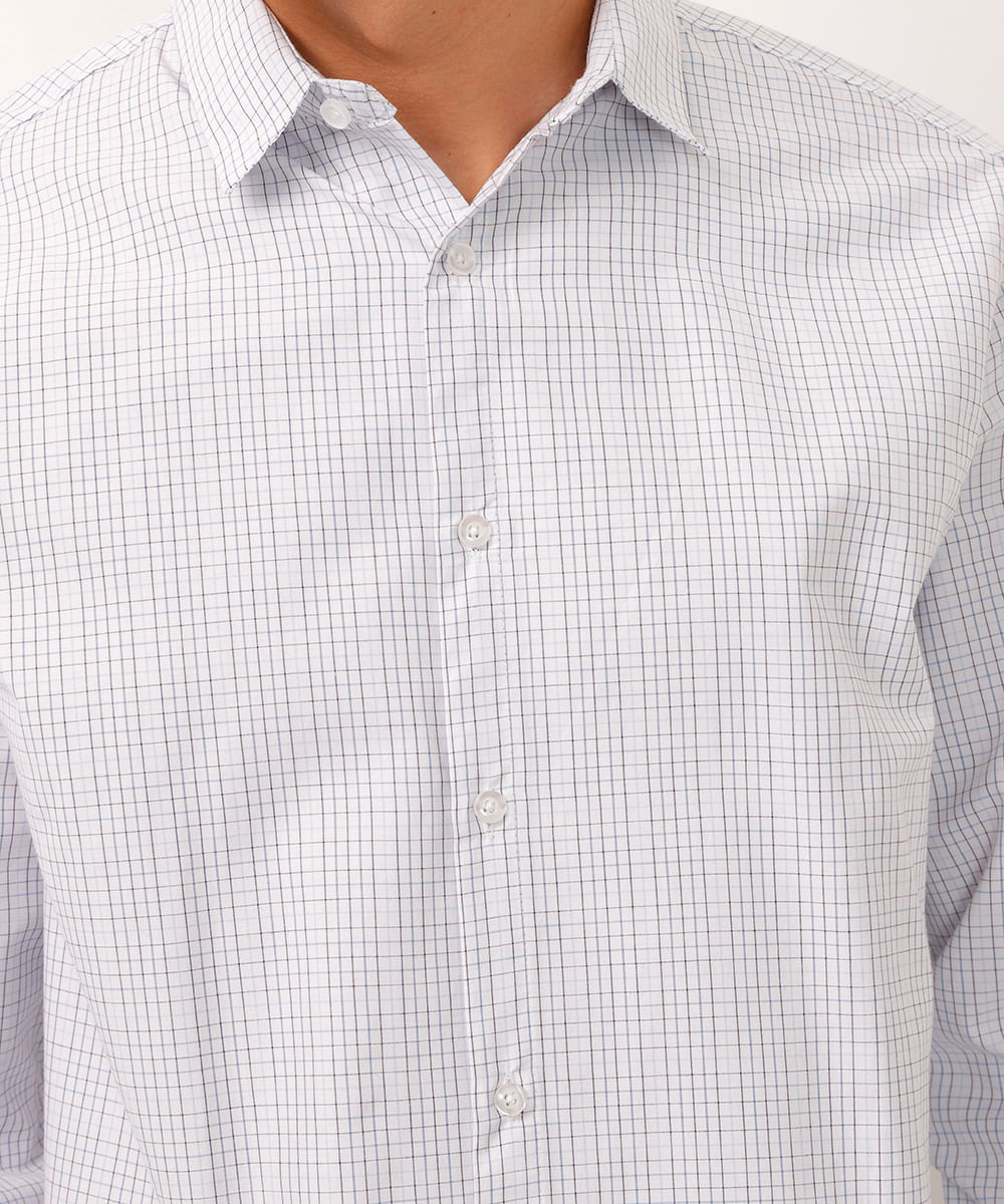 camisa comfort manga longa xadrez branca