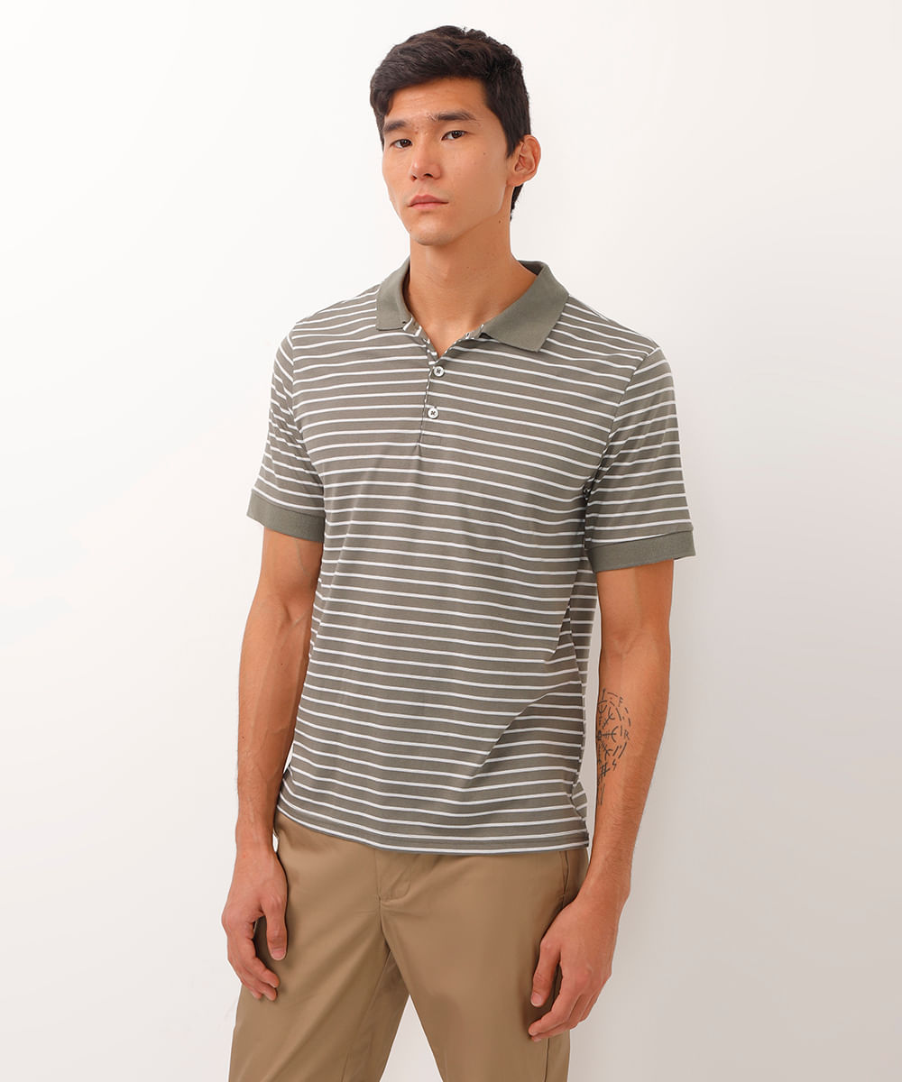 polo comfort de algodão listrada verde