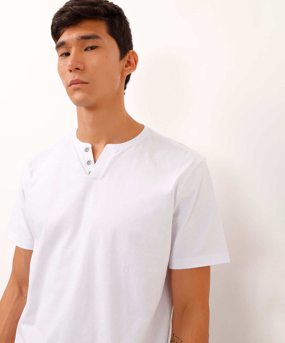 camiseta básica manga curta gola portuguesa - branco