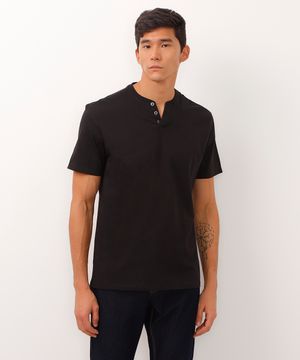 camiseta básica manga curta gola portuguesa - preto