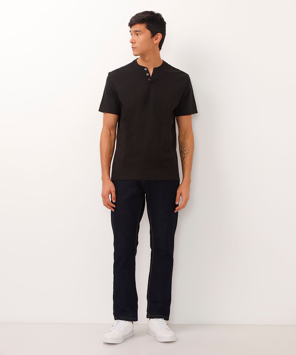 camiseta básica manga curta gola portuguesa - preto