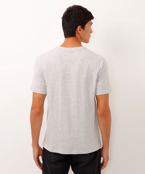 camiseta básica manga curta gola portuguesa - off white mescla