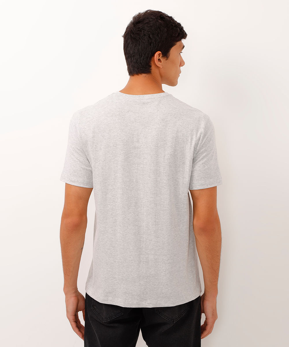 camiseta básica manga curta gola portuguesa - off white mescla