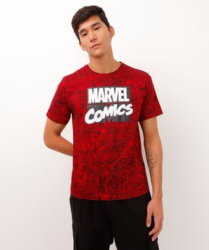 Camiseta Masculina Marvel Manga Curta Gola Careca Vermelha