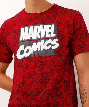 Camiseta Masculina Marvel Manga Curta Gola Careca Vermelha