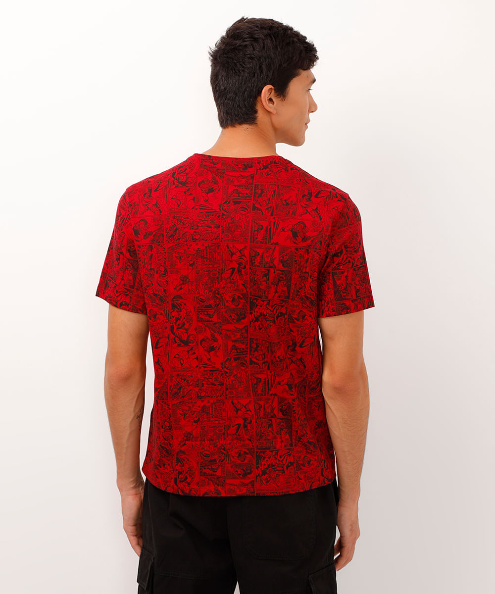 Camiseta Masculina Marvel Manga Curta Gola Careca Vermelha