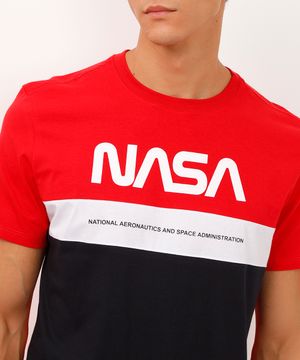 Camiseta Masculina NASA Manga Curta Gola Careca Preta