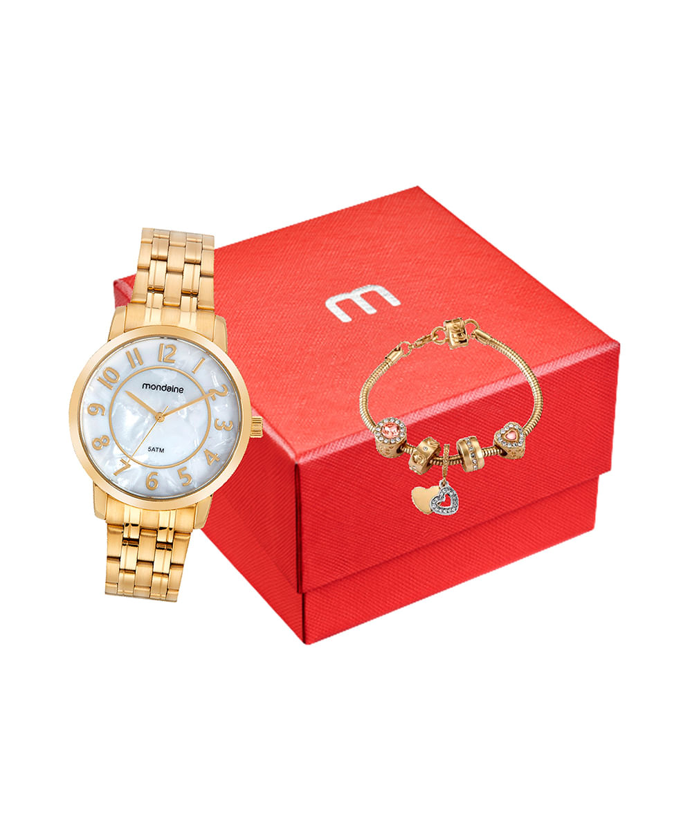 relógio mondaine 99716lpmvde1kk analógico dourado