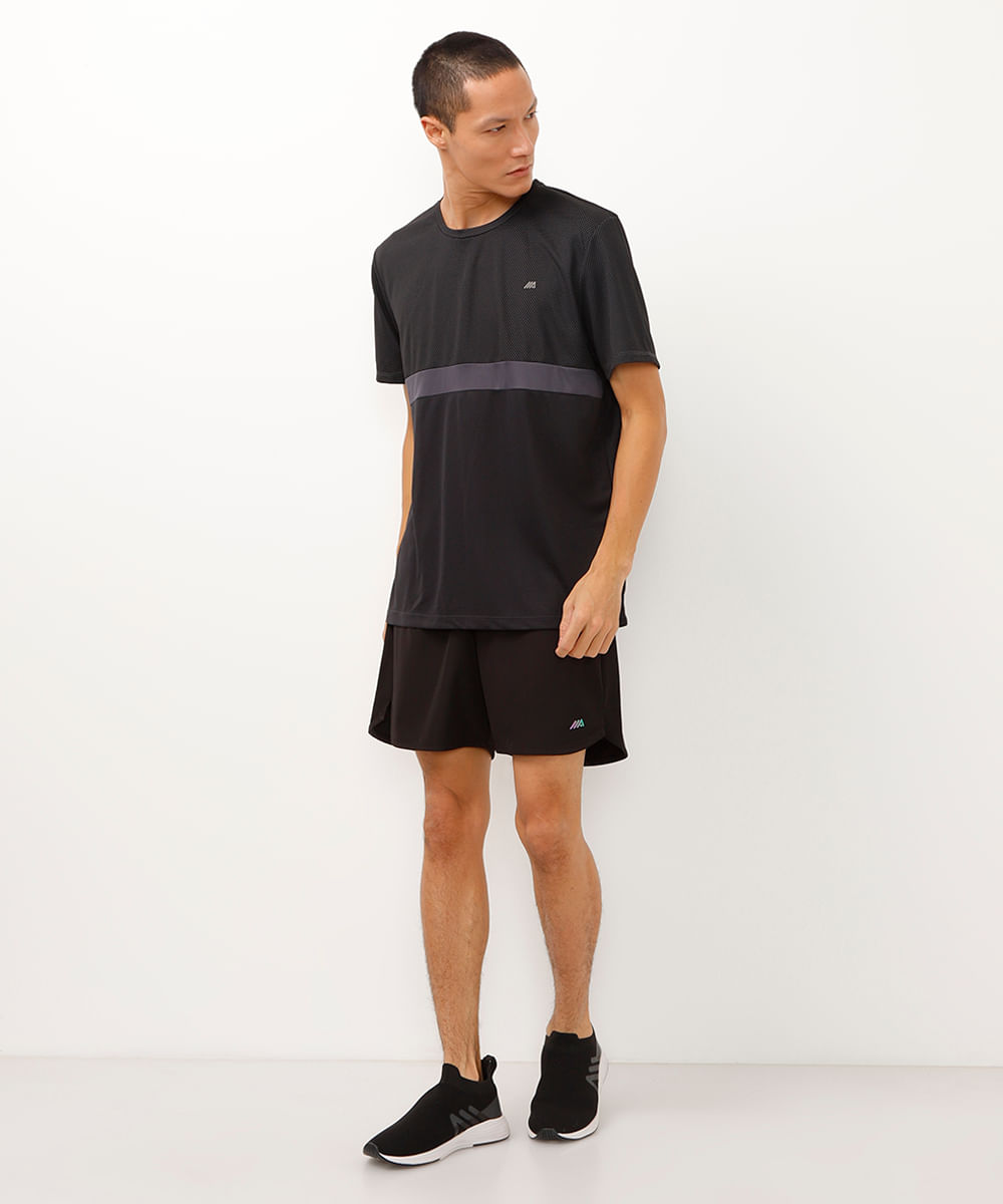 camiseta esportiva ace manga curta com recorte chumbo