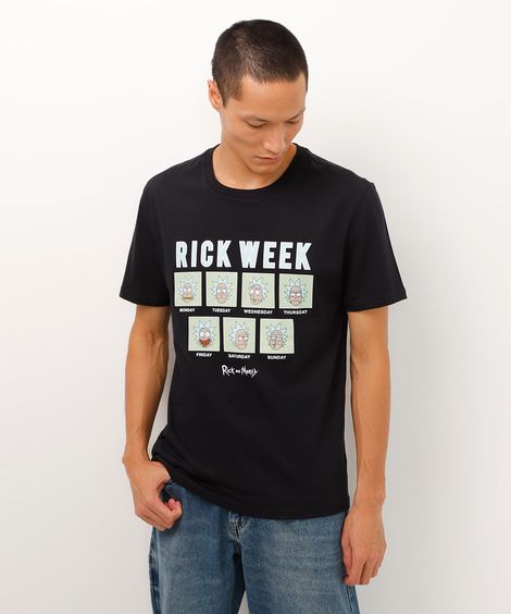 camiseta de algodão rick and morty manga curta preto