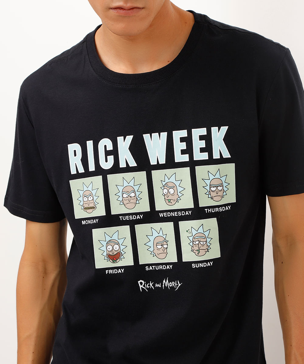 camiseta de algodão rick and morty manga curta preto