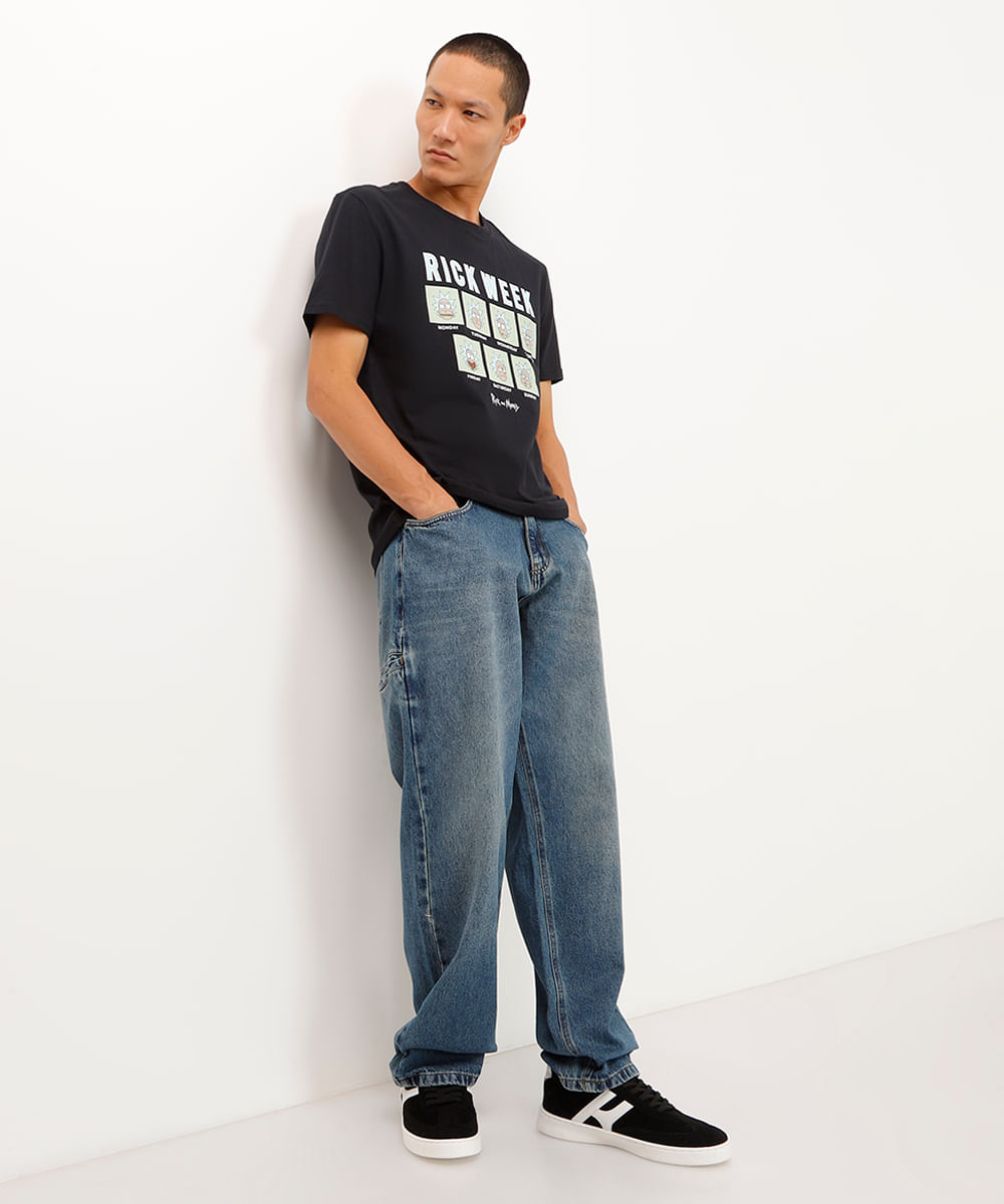 camiseta de algodão rick and morty manga curta preto