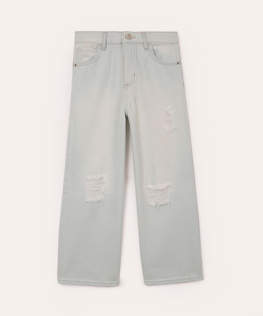 calça jeans infantil wide leg azul claro