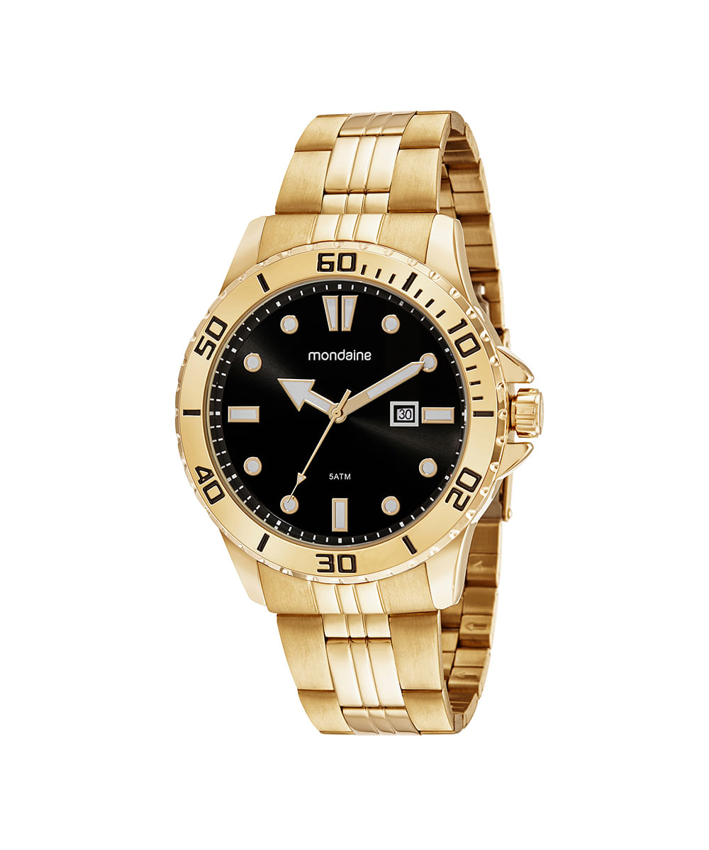 relógio mondaine 53834g0mvne1kt analógico com calendário dourado