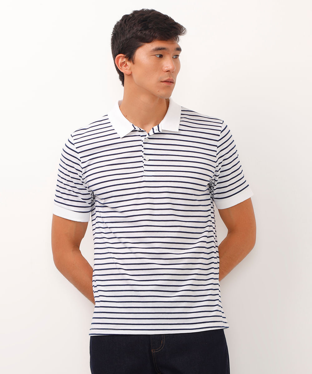 polo comfort de algodão listrada branco