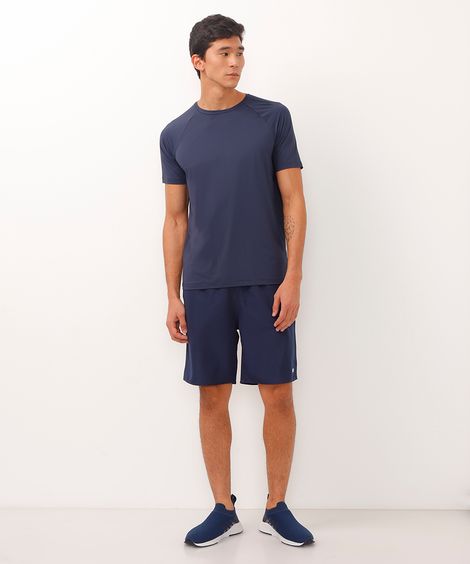 bermuda esportiva masculina reta com nervuras azul