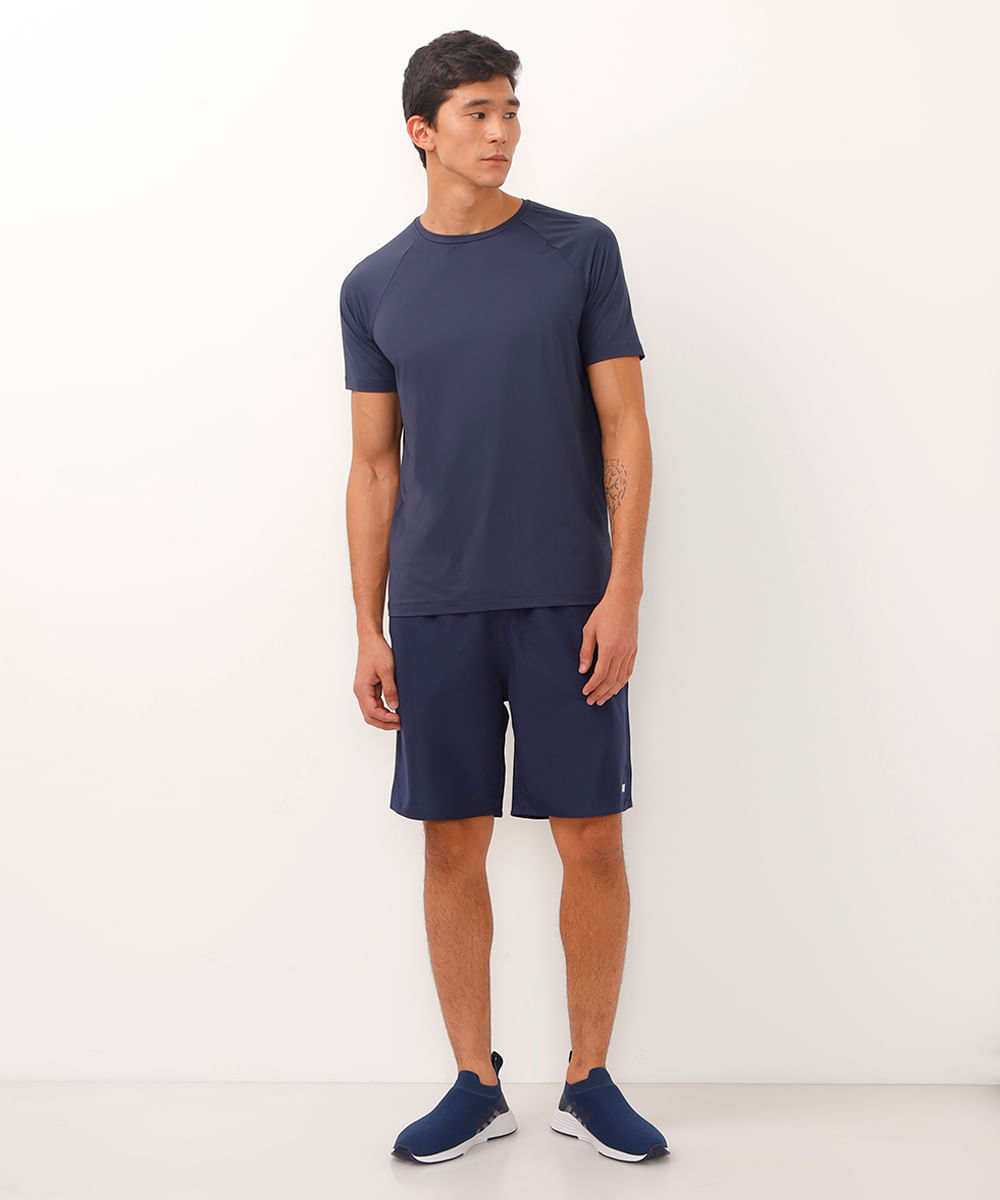 bermuda esportiva masculina reta com nervuras azul