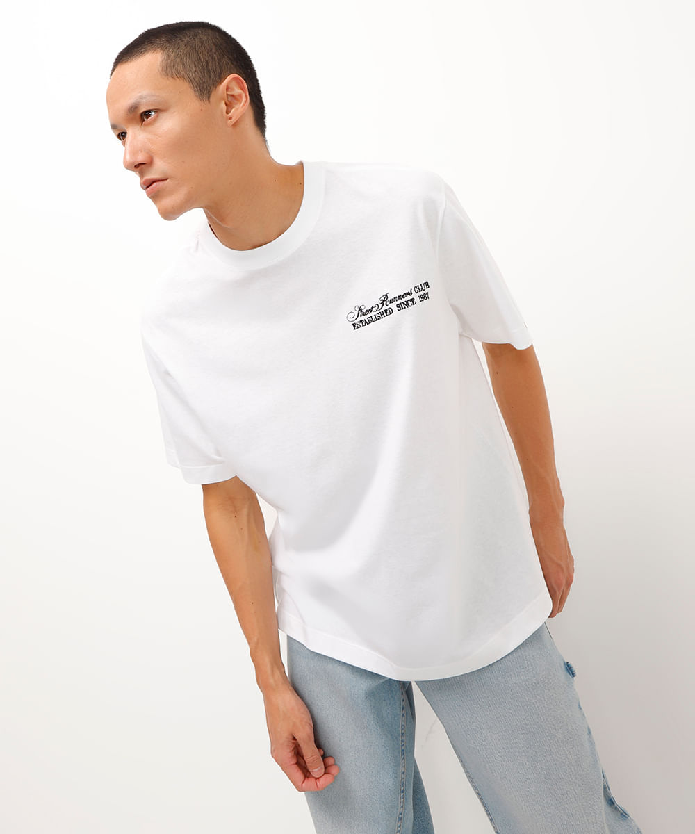 camiseta de algodão bordada off white